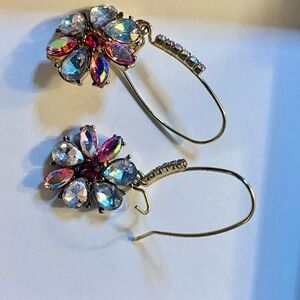 Betsey Johnson Iridescent Floral Crystal Drop Earrings
